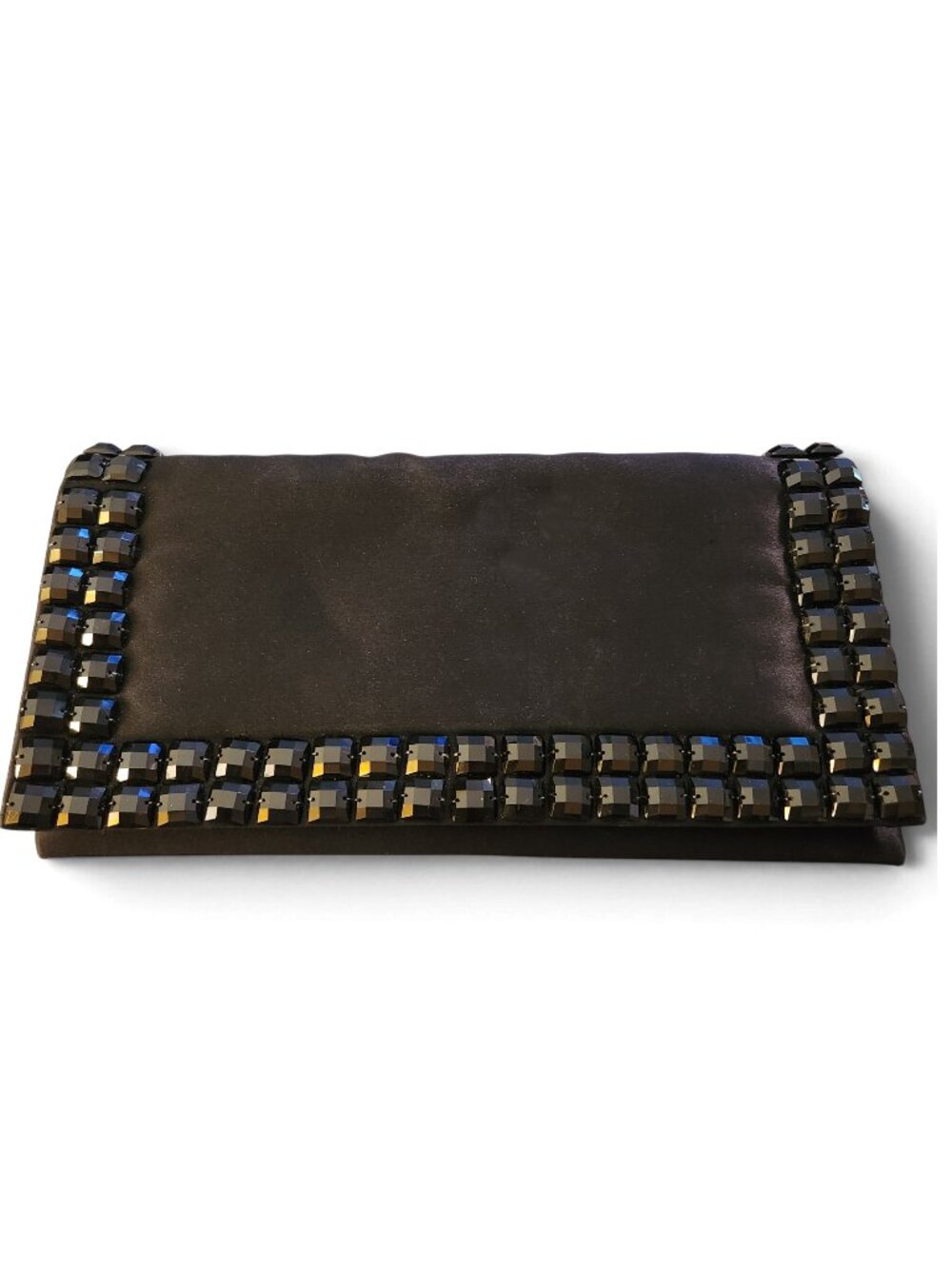 Nordstrom Black Satin Evening Clutch Purse Faceted Beaded Formal Cocktail Bag